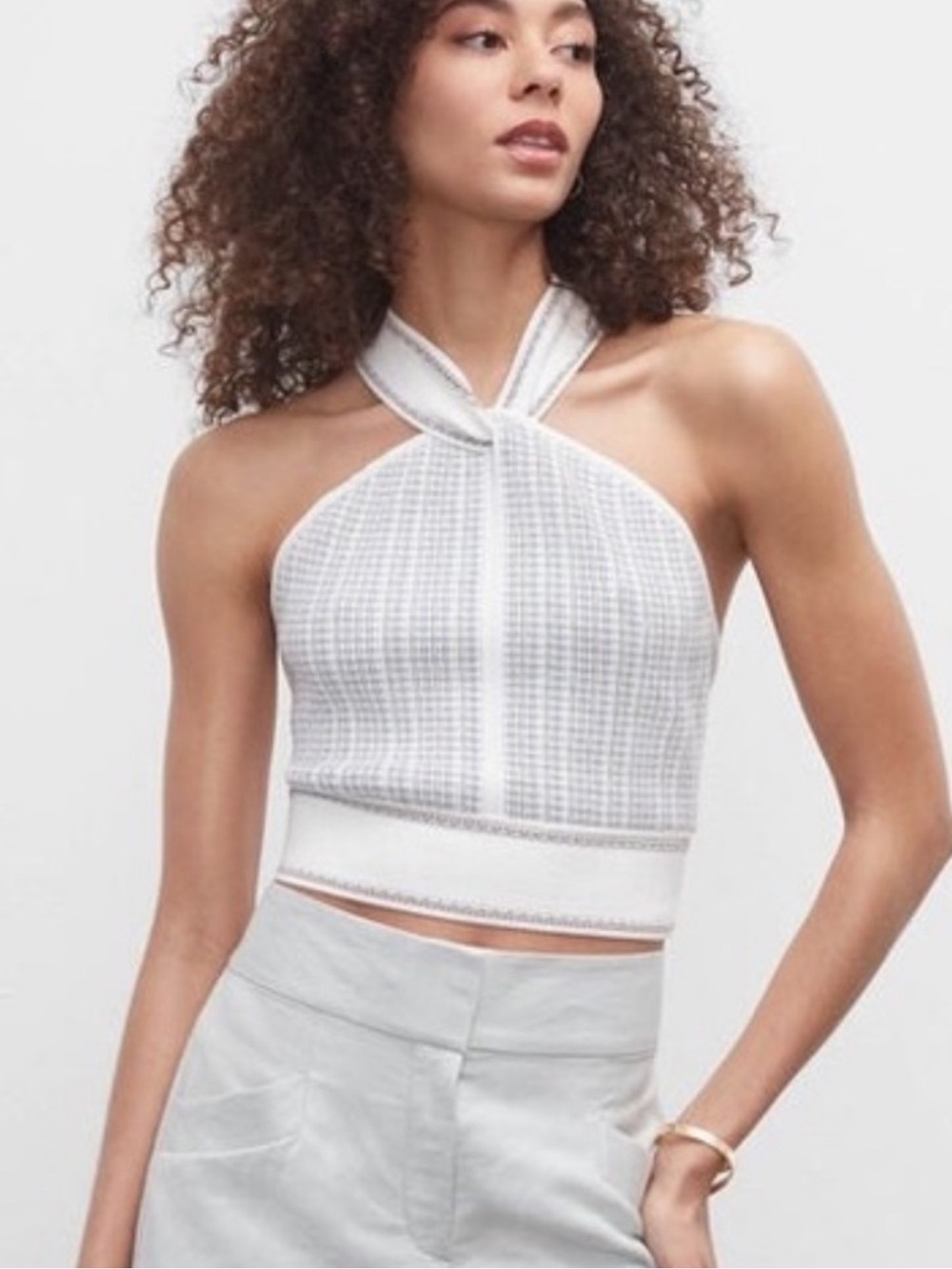 Club Monaco Blue Raeni Halter Knit Crop Top